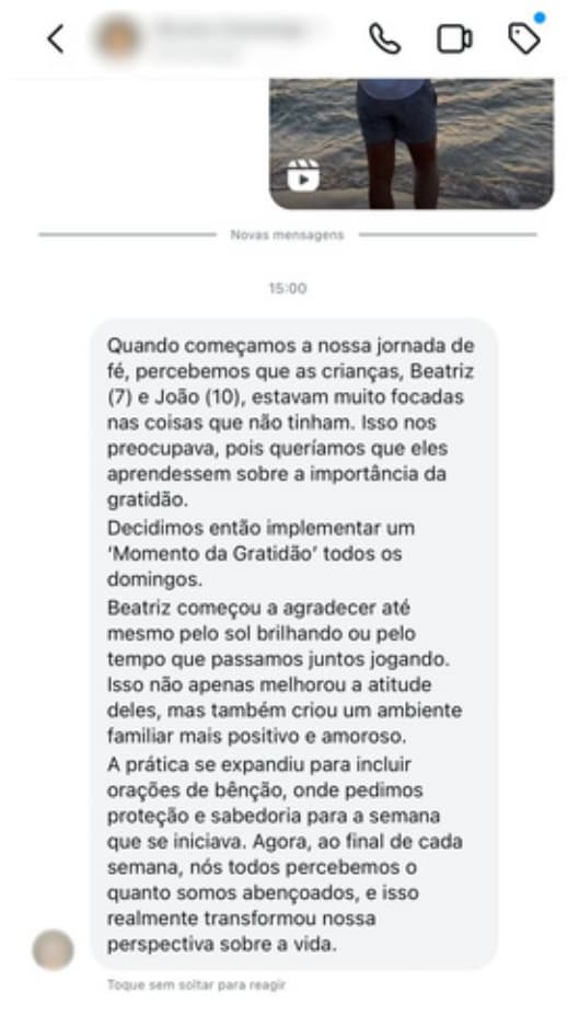 Depoimento de mãe abençoando filhos